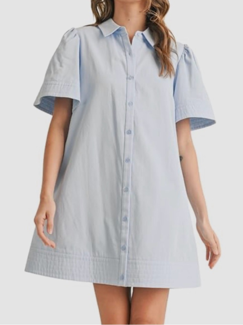 Light Blue Button-Front Shirt Dress